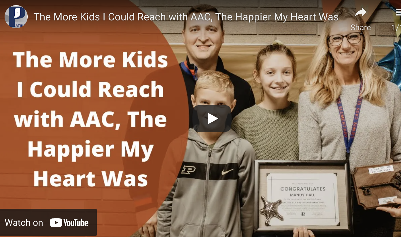Screen shot of YouTube cover with the words, the more kids I could reach with AAC, the happier my heart was.